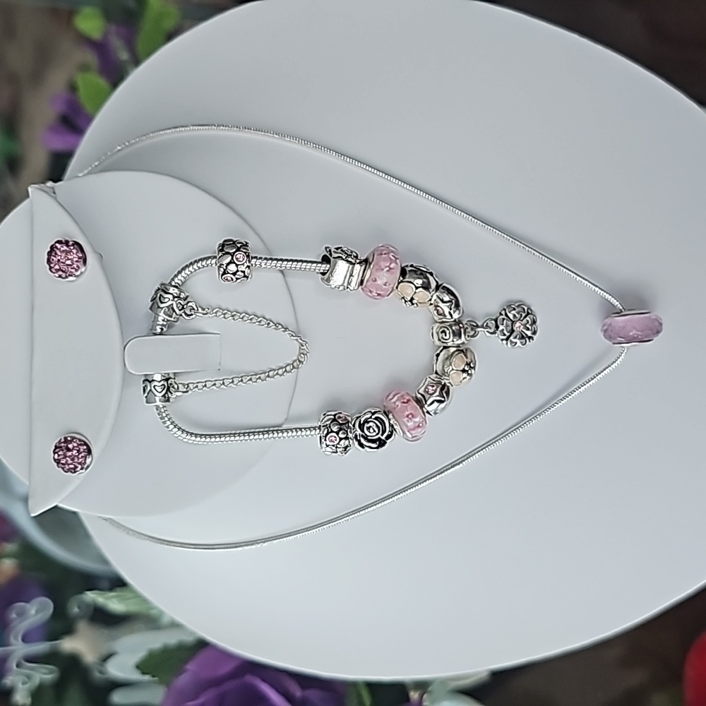 (NWT) DIY European Pink 925 Silver Set